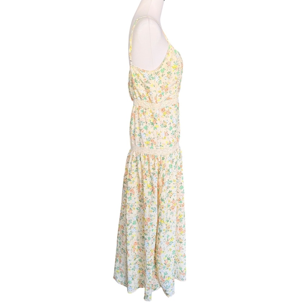 Lost + Wander Yellow Floral Lace Trim Tiered Midi Dress Cottagecore boho Size M - Picture 4 of 12